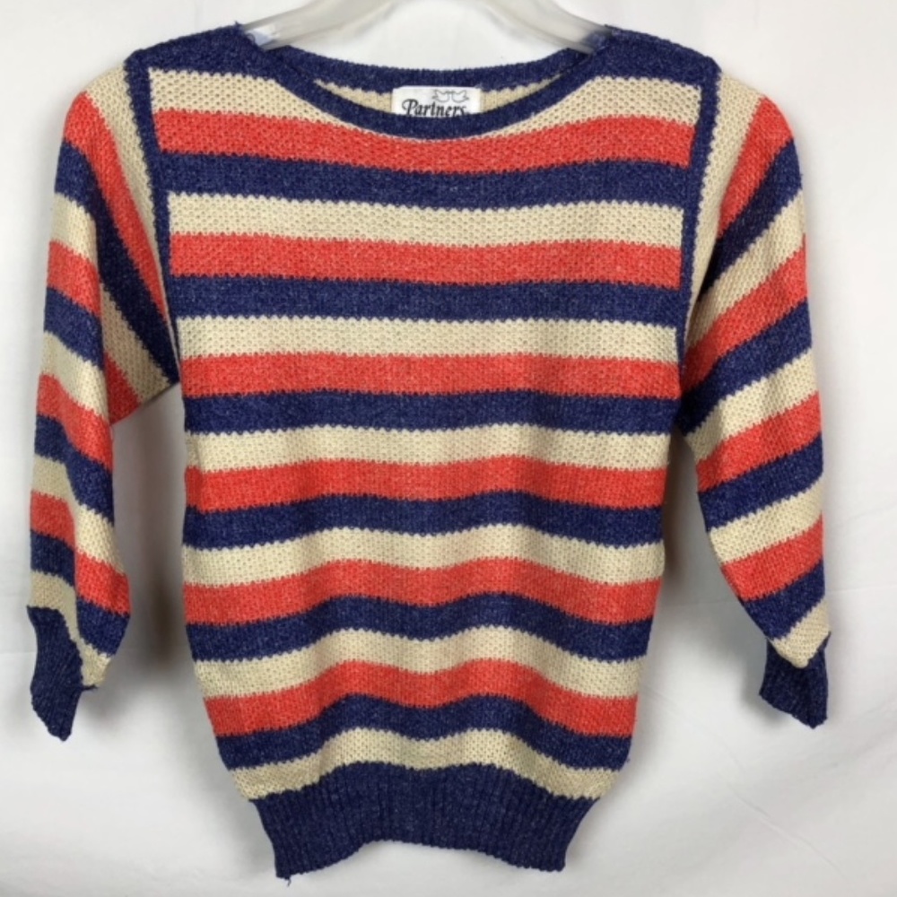 VINTAGE 80'S STRIPED KNIT SWEATER TOP BLOUSE SMALL